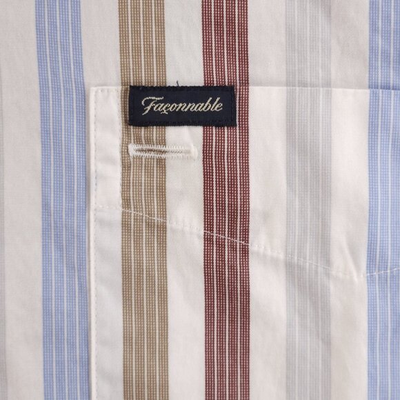 Faconnable Striped Colorful Button-Down 2XL Cotton Long Sleeve Shirt Pocket Mens - Picture 6 of 16